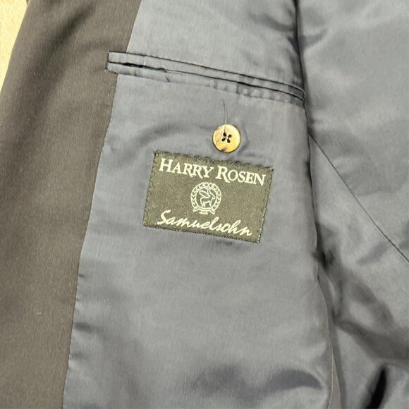 Harry Rosen Samuelsohn Blazer 110's Wool Sport Coat Navy Blue Metal Buttons 42T - Picture 7 of 9